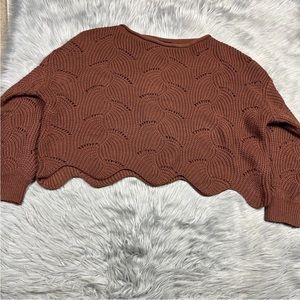 Lulu’s Moon Glow Rust Brown Knit Scalloped Sweater Size Small
